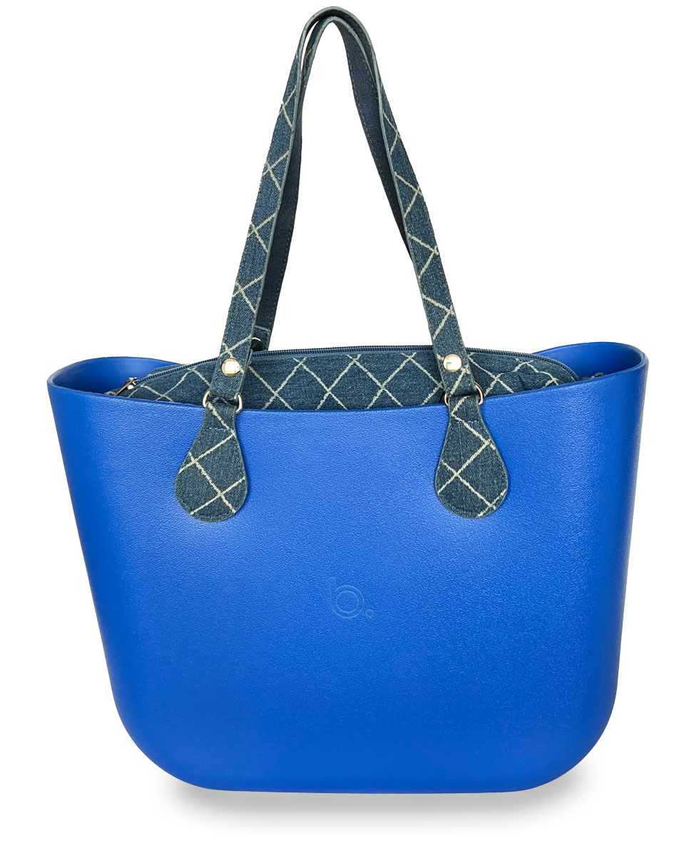 BSUPER_AZUL_ROYAL_RECHEIO_JEANS_CRUZADO_ALCA_OMBRO_ANEL_METAL_JEANS_CRUZADO Look b.super Azul Royal, Recheio e Alça Jeans - Imagem 1