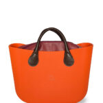 Look b.super Laranja, Recheio Couro Ecológico Vinho e Alça Gota Marrom