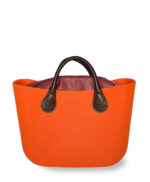 Look b.super Laranja, Recheio Couro Ecológico Vinho e Alça Gota Marrom