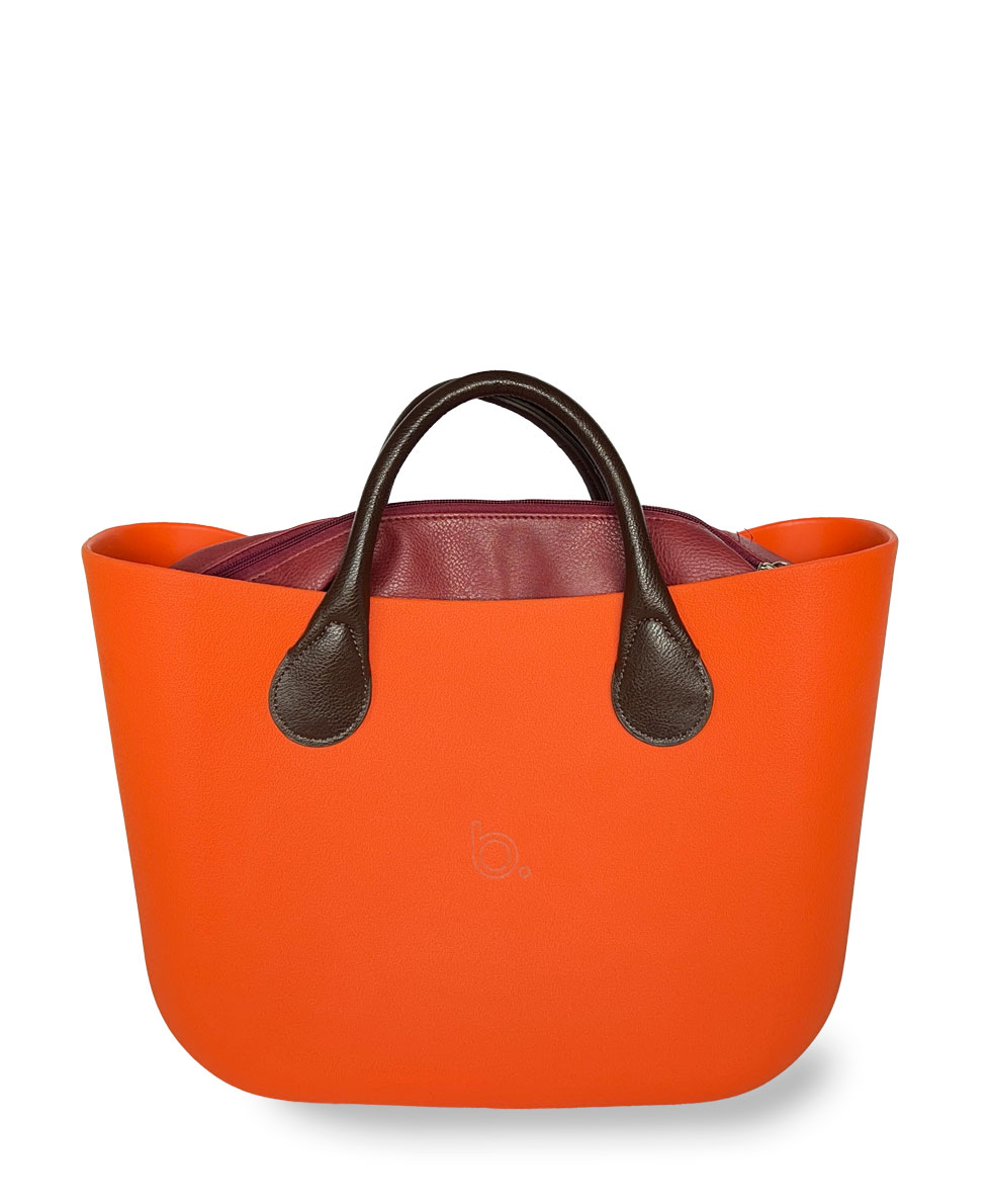 Look b.super Laranja, Recheio Couro Ecológico Vinho e Alça Gota Marrom - Imagem 1