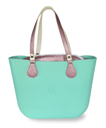 Look b.super Verde Menta, Recheio Corino Glitter Lilás e Alça Glitter Lilás