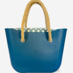 Look b.super Azul Jeans, Poá Azul Branco e Corda Crua