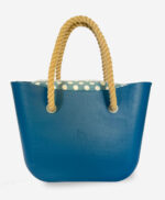 Look b.super Azul Jeans, Poá Azul Branco e Corda Crua