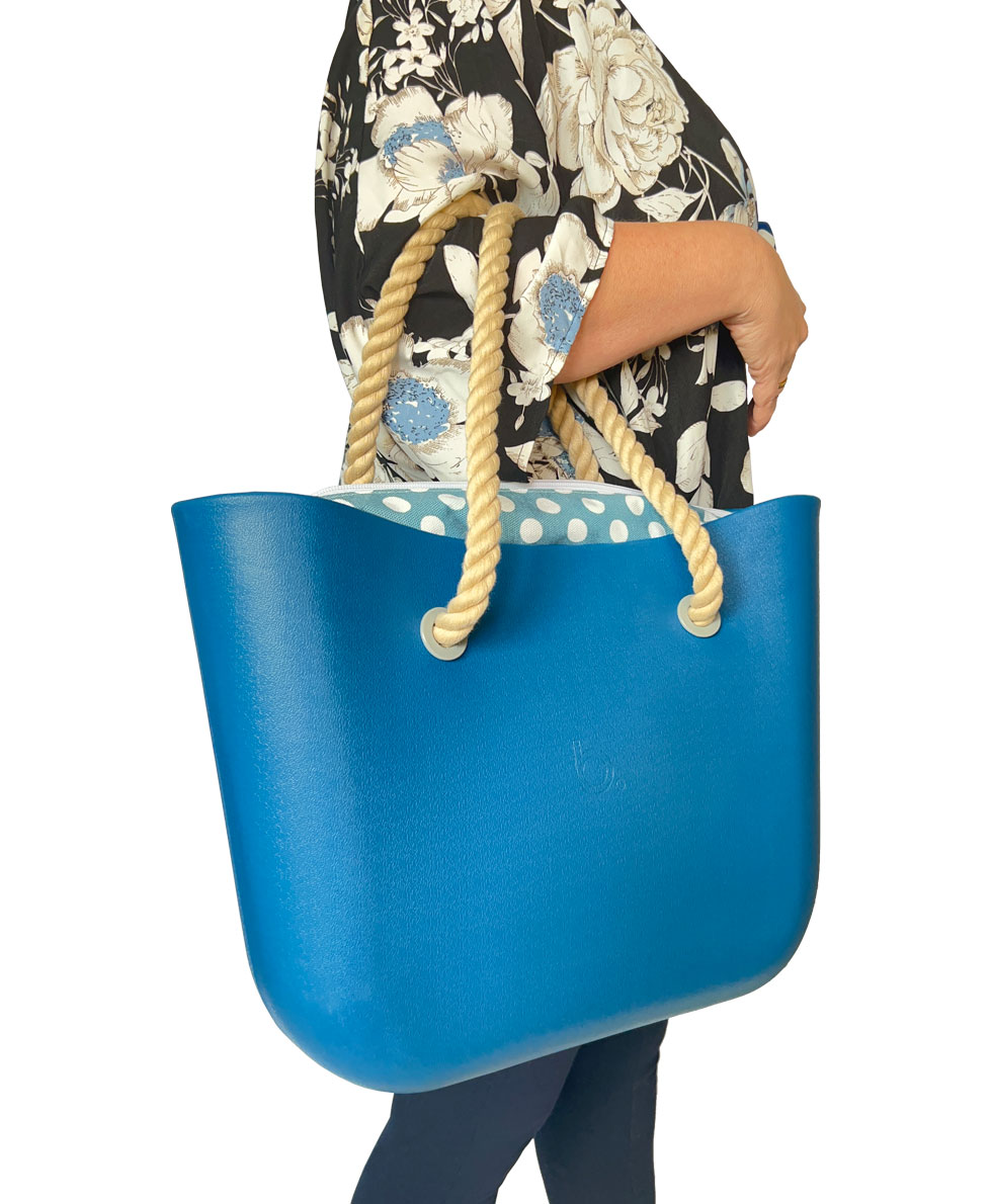 Look b.super Azul Jeans, Poá Azul Branco e Corda Crua - Imagem 2