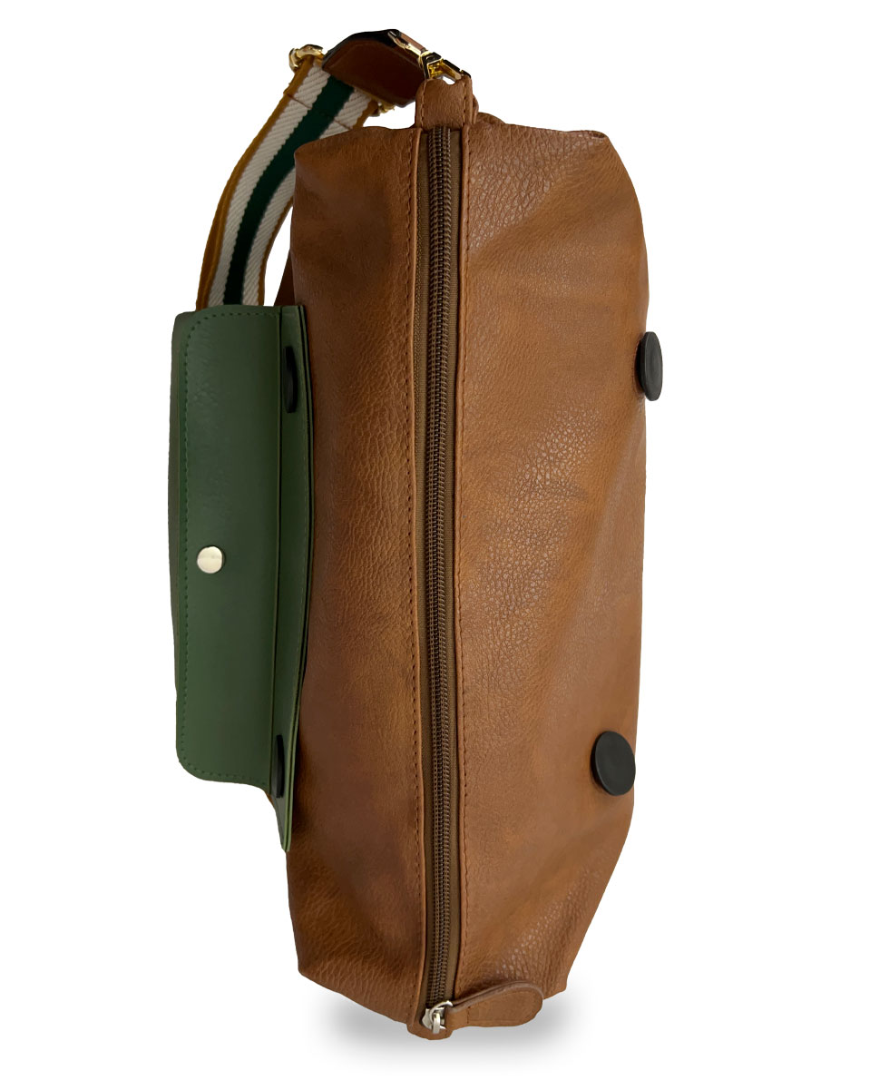 Look Couro Ecológico Marrom, Verde e Alça Caramelo - Imagem 3