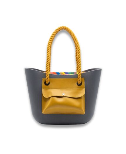 PROMO b.super cinza bolso mostarda